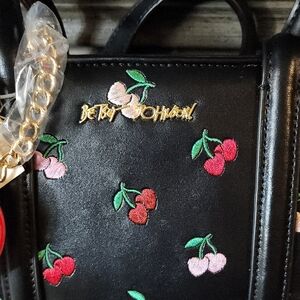 Betsey Johnson Black Mini Bag with Cherry Embroidery